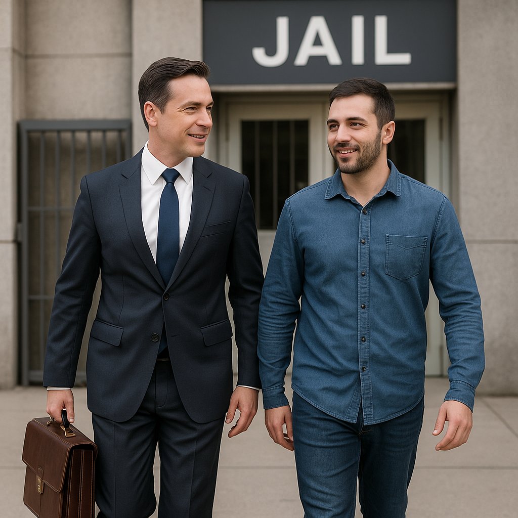 Lawyer walking his clinet out of jail