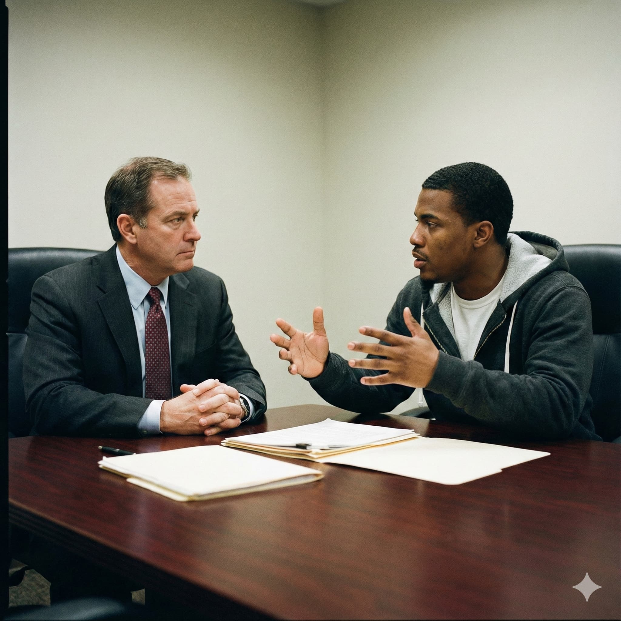 Attorney listening to his client