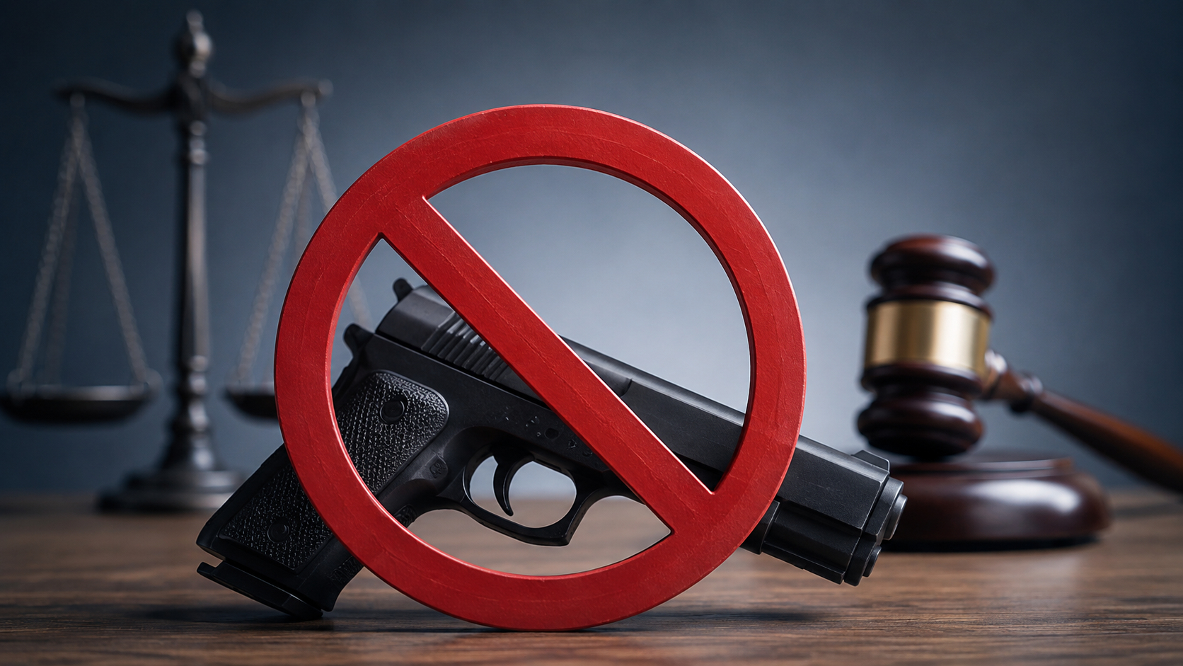 Handgun behind a red prohibition symbol representing firearm surrender under a Florida risk protection order